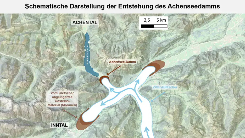 Karte der Entstehung des Achenseedamms