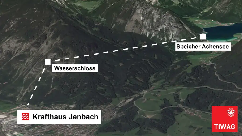 Kraftwerk Jenbach, Wasserschloss und Speicher Achensee Karte.